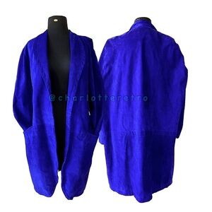vtg Electric Blue Suede Leather Coat Jacket (46)